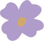Soft lavender four-petal flower icon with a gold center, decorative flat illustration element