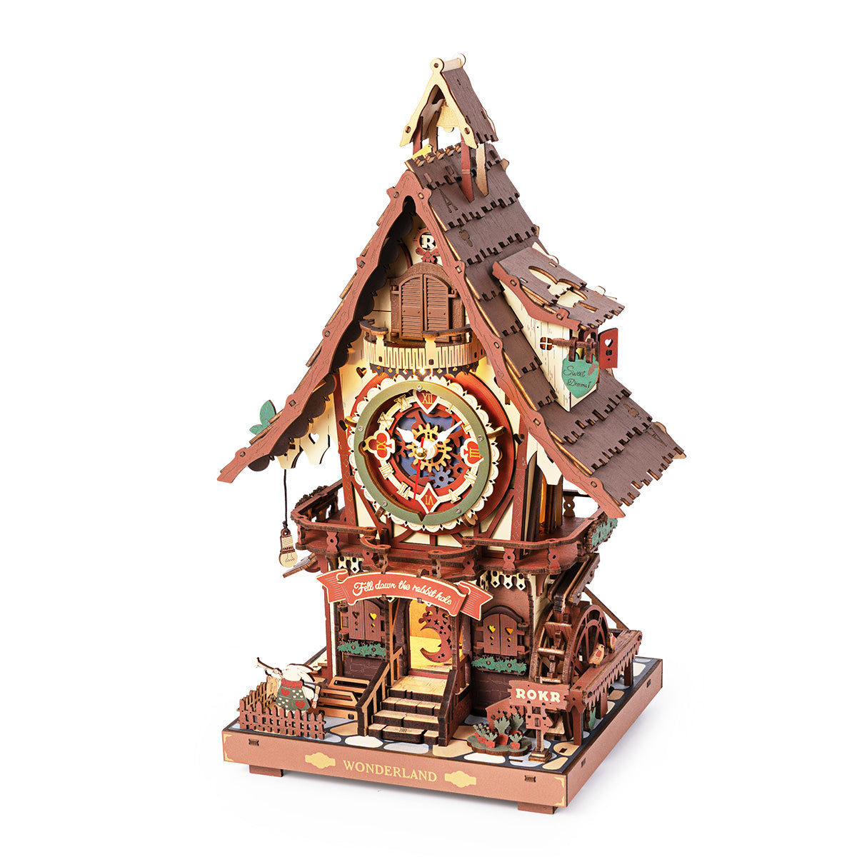 ROKR Cuckoo Clock Mechanical 3D Wooden Puzzle, mechanical cuckoo clock 3D wooden puzzle, front product view