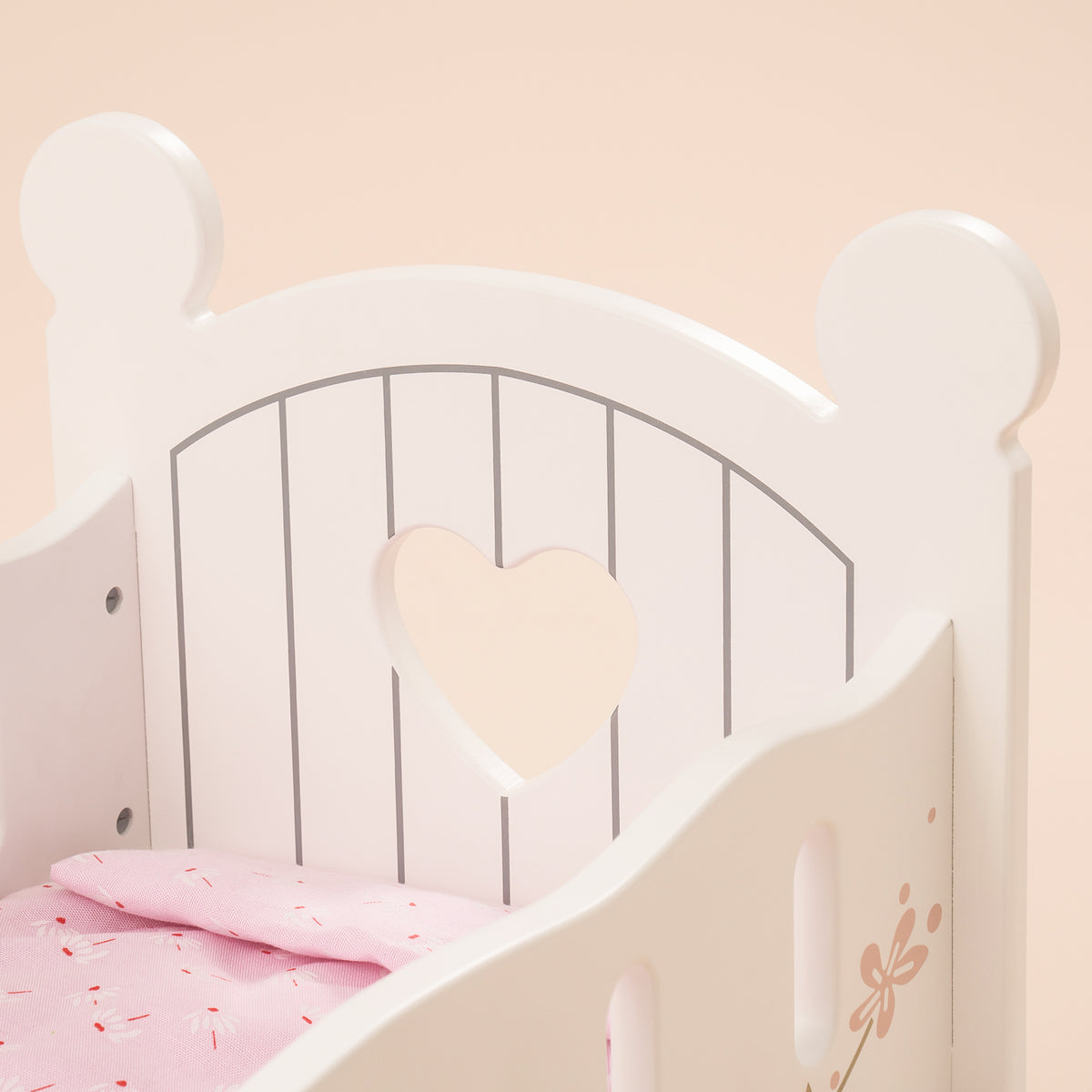 Robud Baby Wooden Doll Crib 18inch WRP01 collectible figurine, back view highlighting structural detail