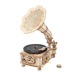 ROKR, DIY Crank Classic Gramophone, LKB01, 3D wooden gramophone puzzle, front view