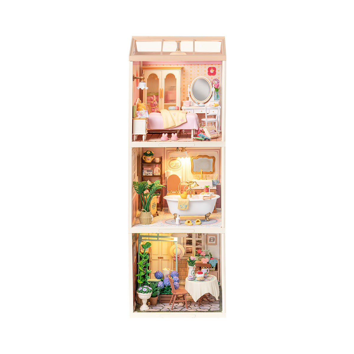 Rolife Super Creator 3 in 1 I Shape DIY miniature dollhouse kit, decorative miniature scene with figures