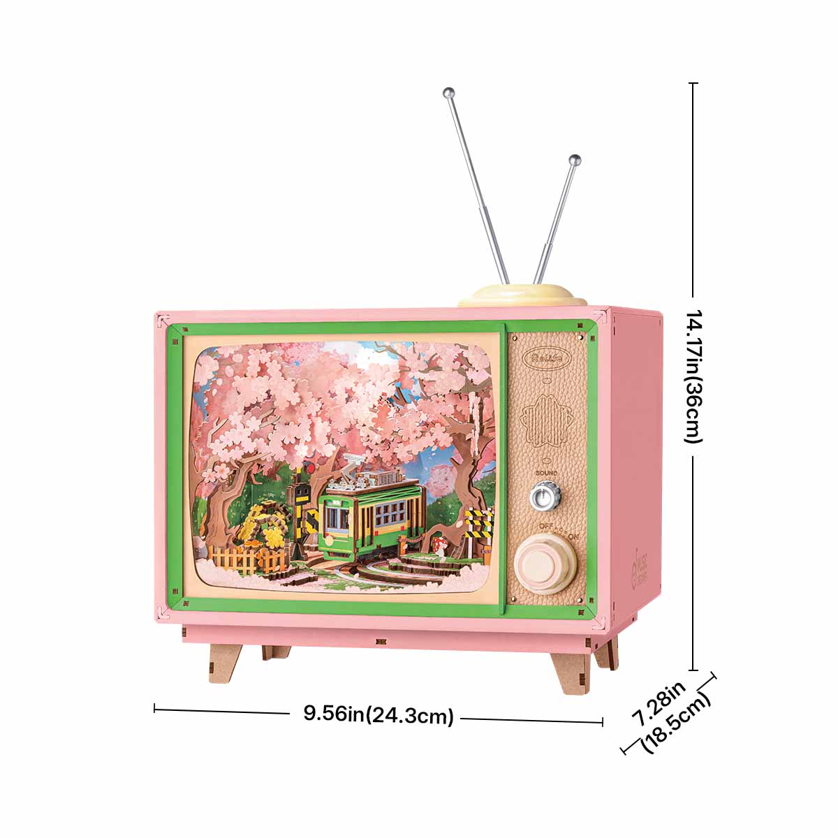 Rolife Sakura Dreamy Tour DIY music box 3D wooden puzzle, angled view AMT02