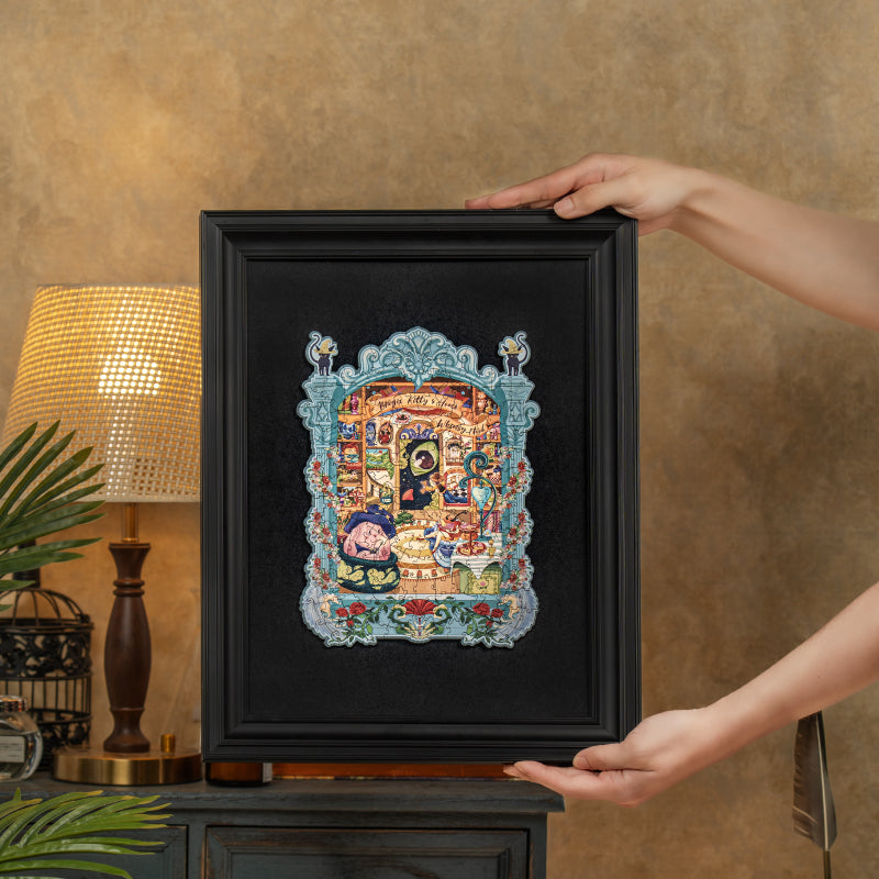 Rowood Magic Kitty's Home Wooden Jigsaw Puzzle TA009 3D wooden puzzle model, close-up of interior components and accessories