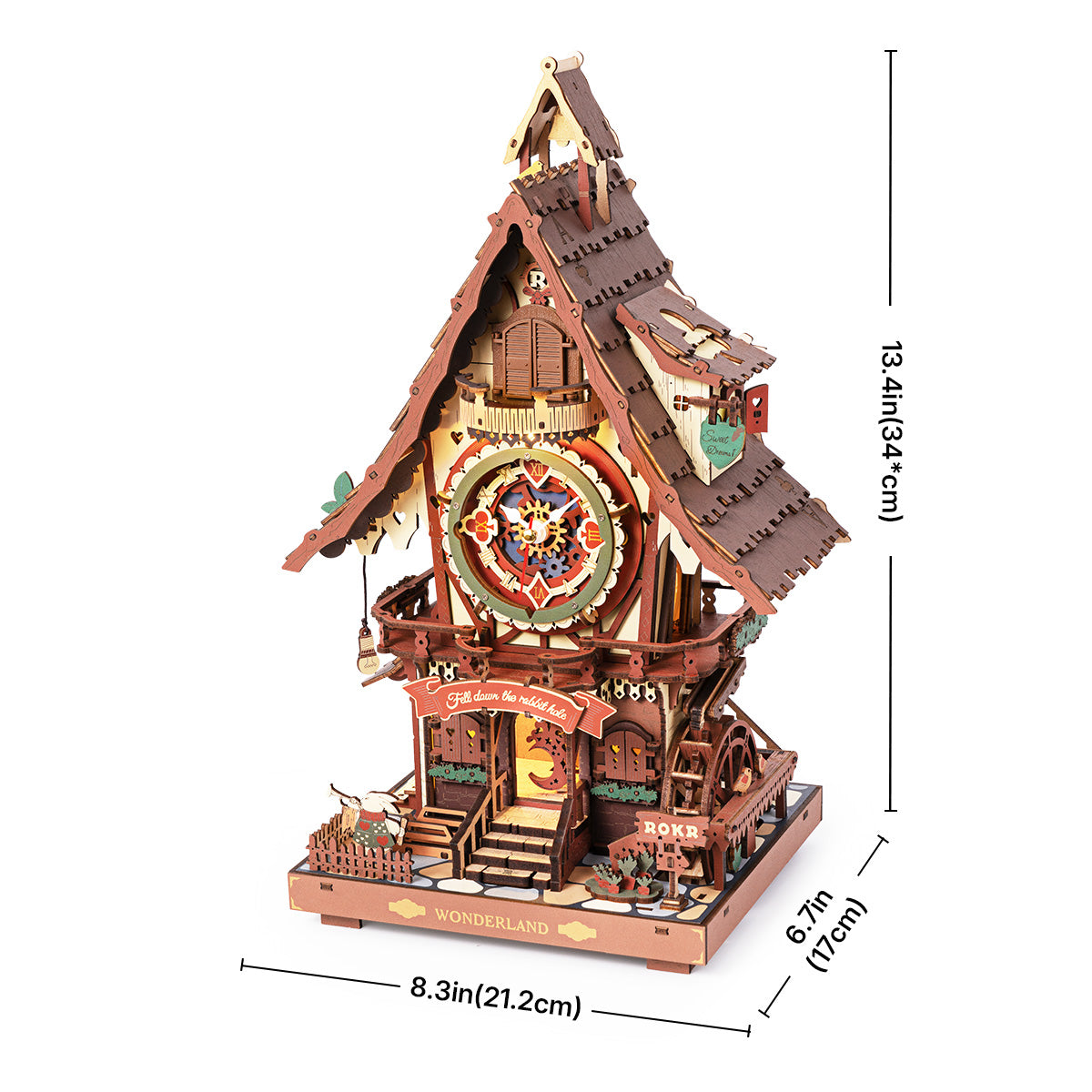 ROKR Cuckoo Clock Mechanical 3D Wooden Puzzle, mechanical cuckoo clock 3D wooden puzzle, packaging overview