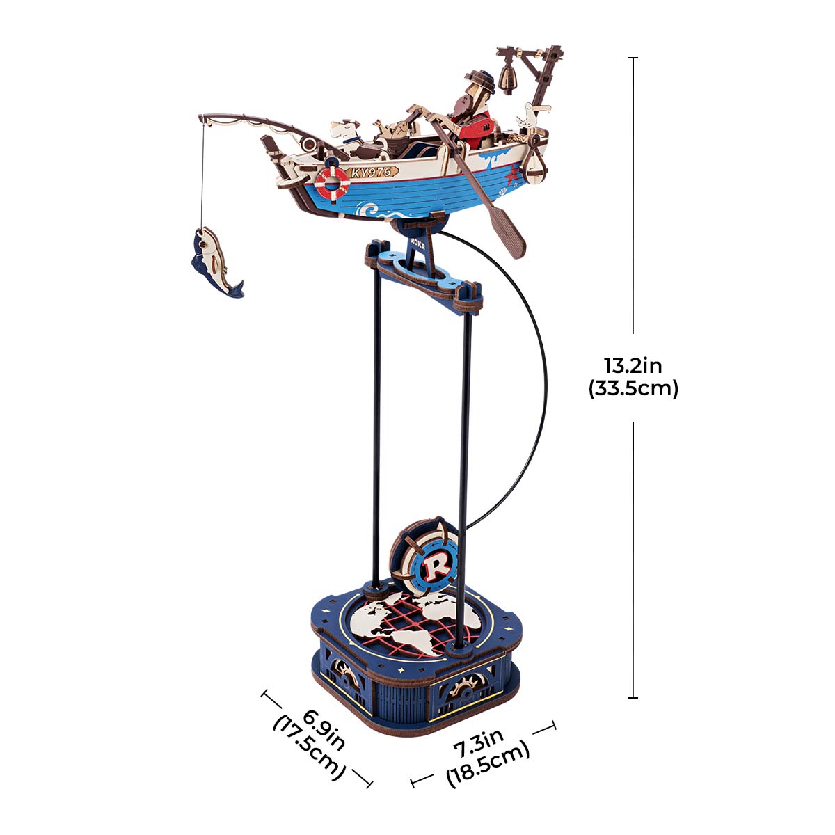 ROKR 3D wooden puzzle kit MCD02, top-down view of components