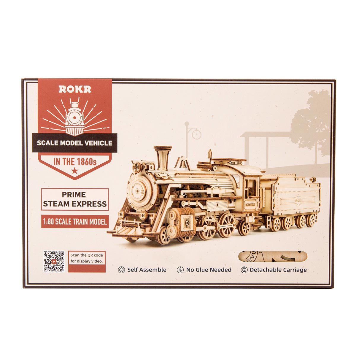 ROKR, Prime Steam Express Train, MC501, 3D wooden train puzzle, finished display