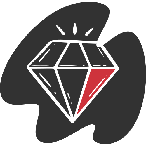 Robotime brand red and dark grey gift box icon illustration with ribbon bow on a dark organic blob shaped background