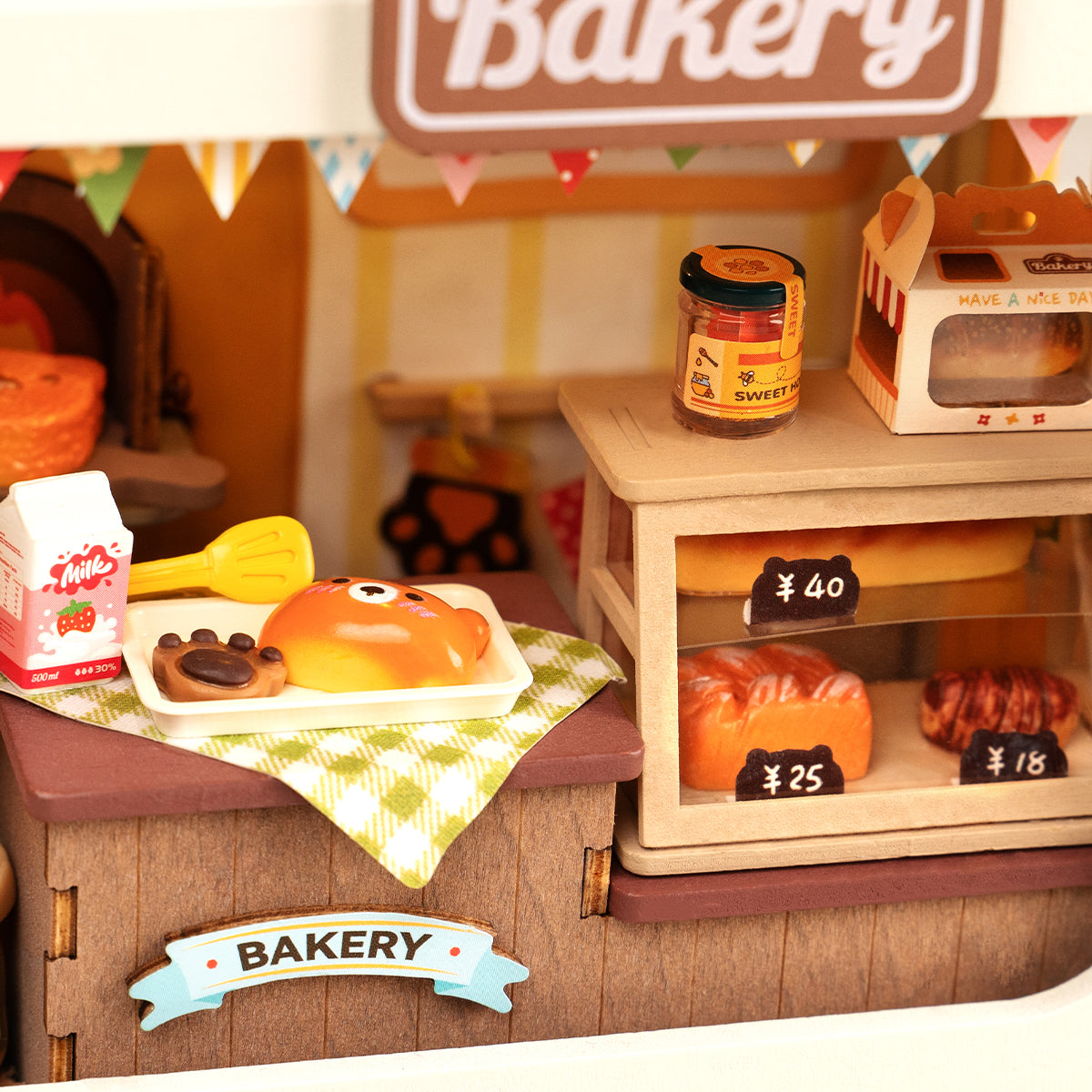 Rolife Food Box Shop DIY book nook miniature kit, front view on a neutral background