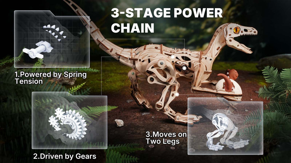 ROKR Velociraptor Mechanical 3D Wooden Puzzle LD01 section 5 desktop image 1