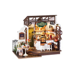 Rolife Flavory Café Miniature House DG162 DIY book nook miniature kit, interior cutaway showing inner mechanism