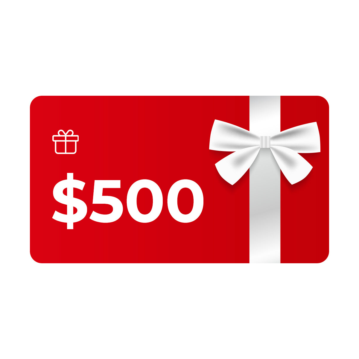 Robotime digital gift card showing a red card with a white satin bow and the denomination $500 in bold white text, ideal for gifting premium Robotime or ROKR products.