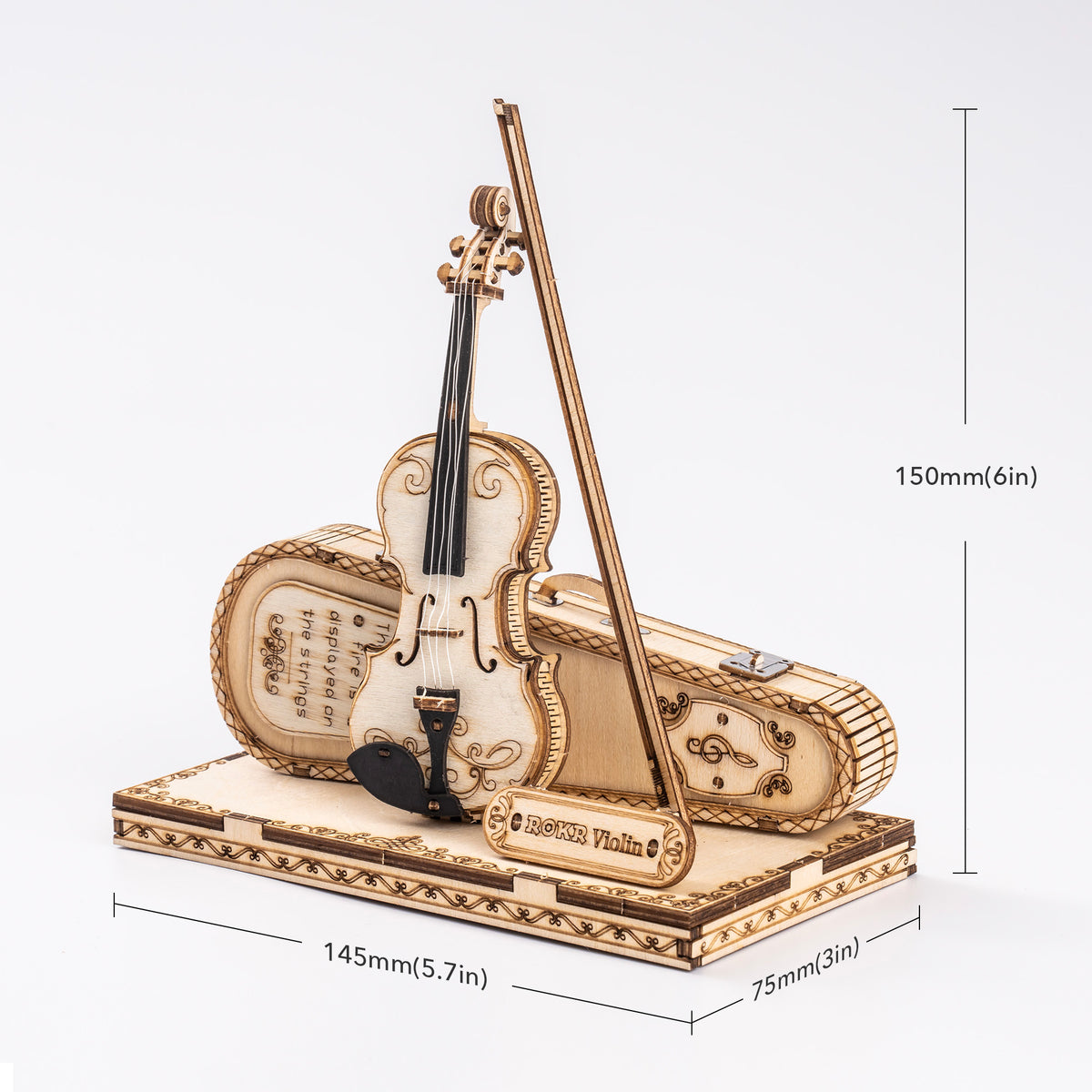 ROKR Violin Capriccio TG604K 3D wooden musical instrument model, interior cutaway showing inner mechanism