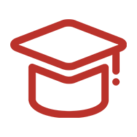 Robotime academic discount icon showing a red mortarboard graduation cap outline on white background