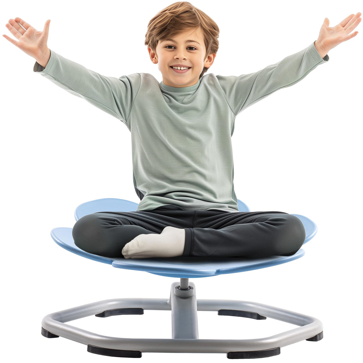 ROBUD Flower Swivel Chair pink version full product shot showing the flower-shaped pink rotating seat on a low-profile metal base with black non-slip feet from a slight overhead angle on white background