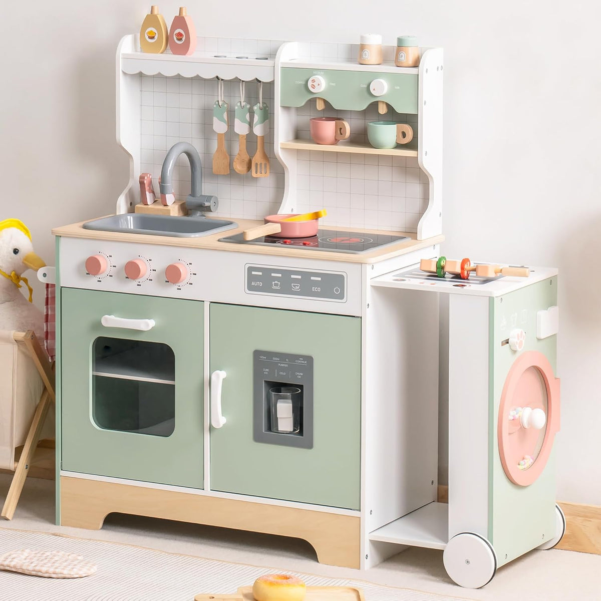 Robud wooden play kitchen expandable, rear view detail