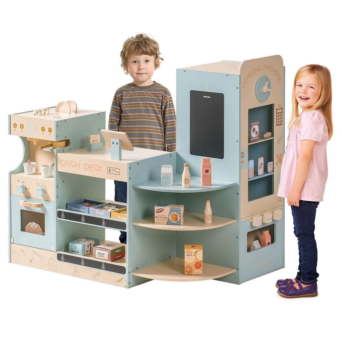 Robud wooden coffee shop playset, in-use scene