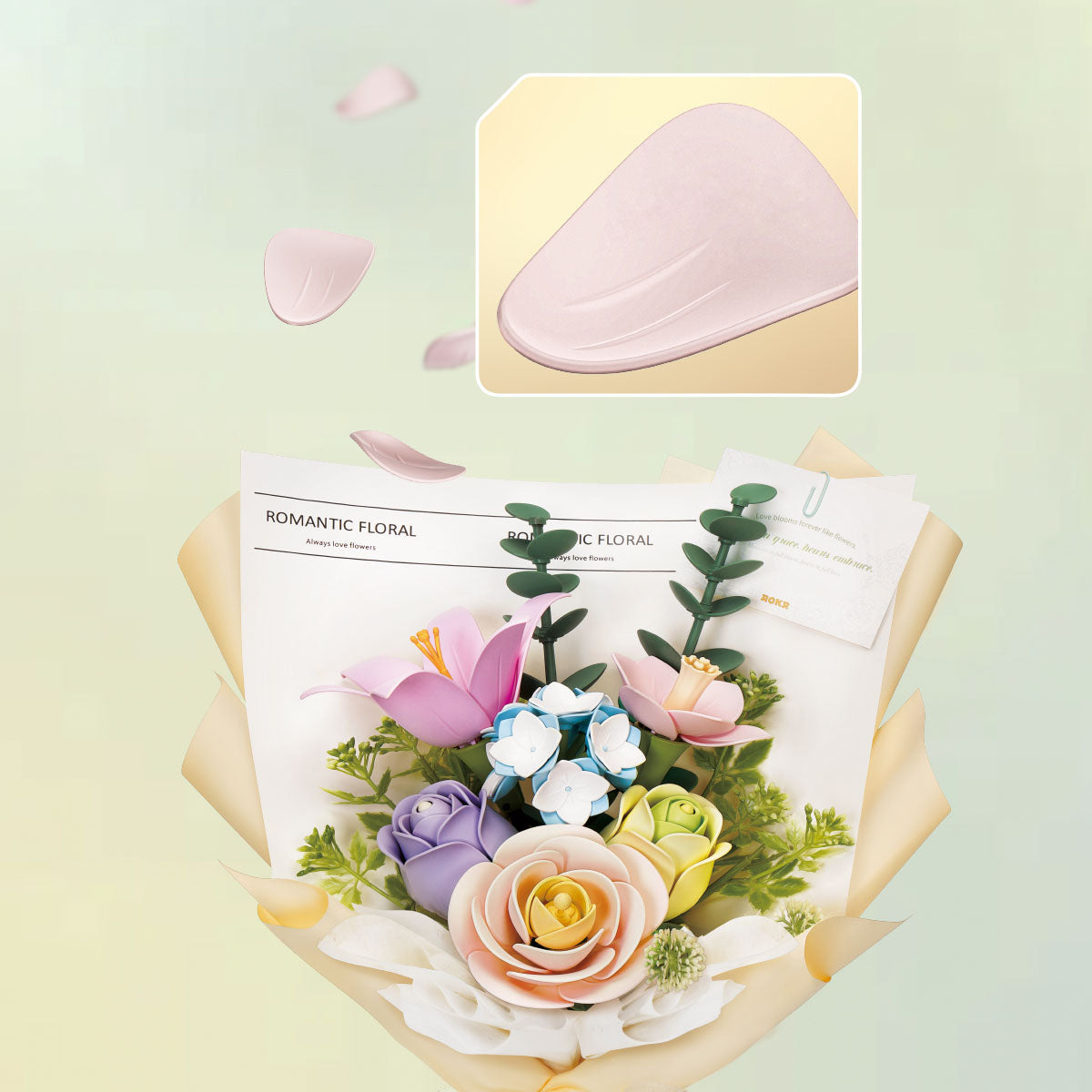 ROKR Spring Time Bouquet shown with pastel flowers and a separate pink petal panel.