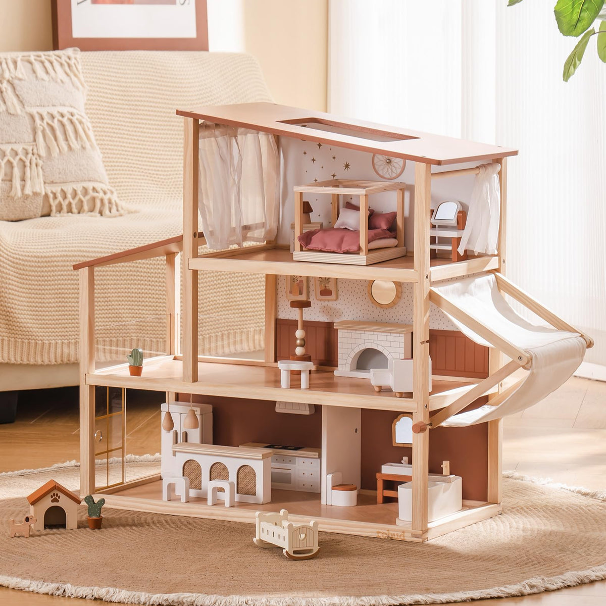 Robud wooden dollhouse bohemian, main product photo on white background