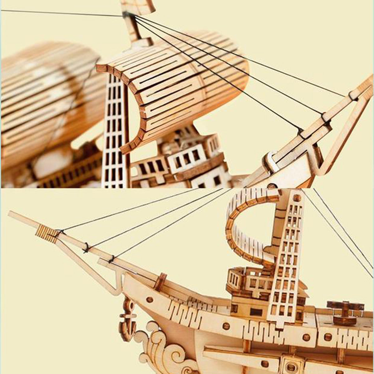Rolife, Sailling Ship, TG305, 3D wooden ship model puzzle, detail close-up