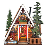 Rolife A-Frame Cabin Miniature House DG181 DIY miniature house kit, product front view on neutral background