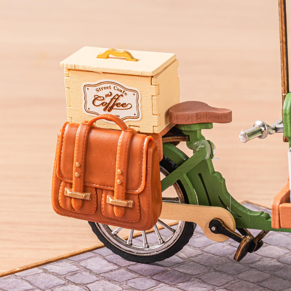 Rolife Aromatic Coffee Cart Miniature House DG182 DIY miniature house kit, side view highlighting structure and scale