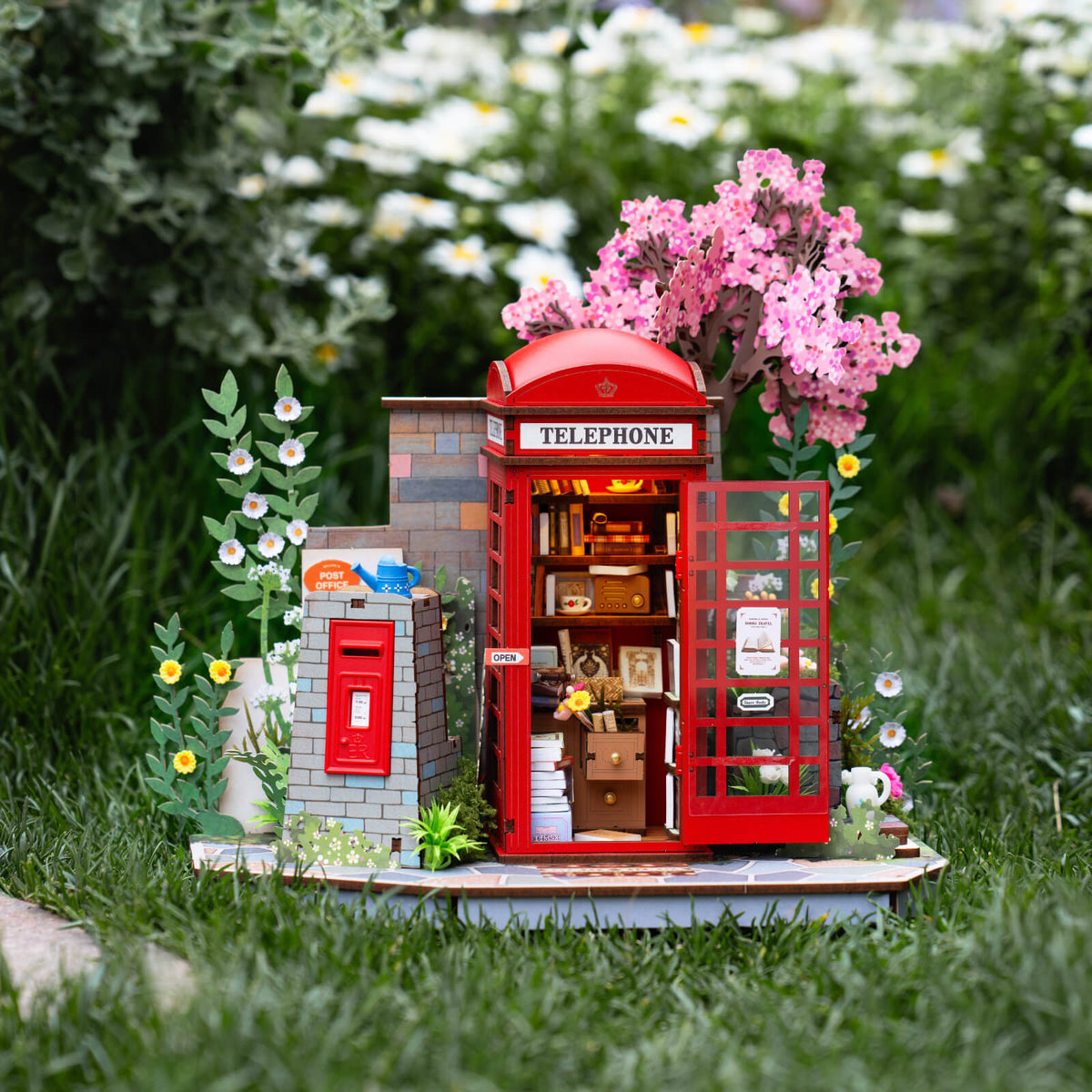 Rolife Blossom Book Booth 3D Wooden Puzzle TGS05 3D wooden puzzle model, angled view showing detail and craftsmanship
