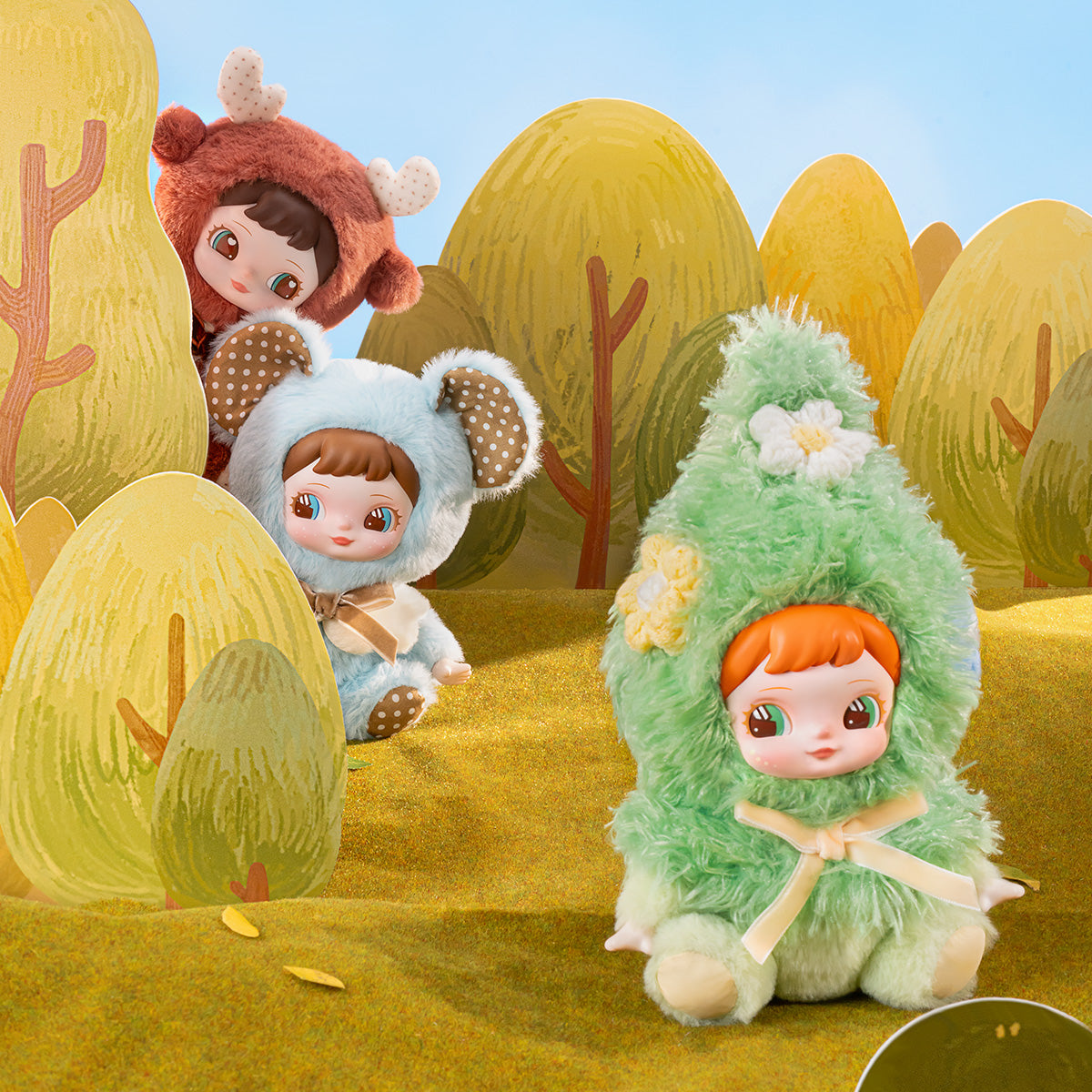 Rolife Charline's Forest Hide&Seek Surprise Plush Pendant MXAXX, styled lifestyle scene with model assembled