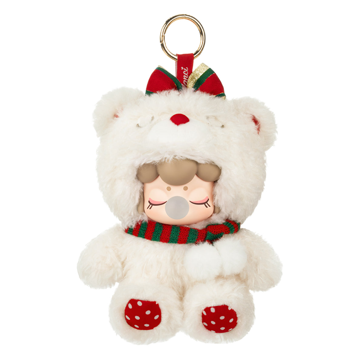 Rolife Nanci Christmas Bear Plush Pendant MN002 collectible figure, angled view showing detail and craftsmanship