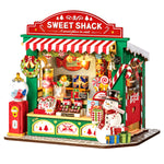Rolife Christmas Candy Stand Miniature House DS043 3D wooden architecture model, product front view on neutral background