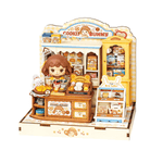 Rolife Cookii Bunny's Cookie Shop Miniature House DG177 DIY miniature house kit, product front view on neutral background