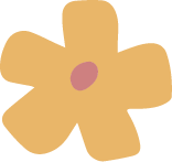 Warm golden five-petal flower icon with a dusty rose center, decorative flat illustration element