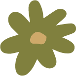 Olive green eight-petal daisy icon with a tan center, decorative flat illustration element