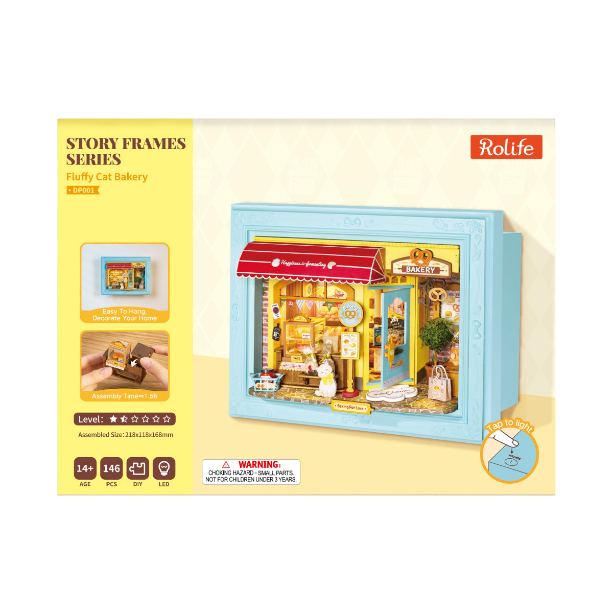 Rolife Fluffy Cat Bakery 3D Wooden Puzzle DP001 3D wooden puzzle model, styled lifestyle scene with model assembled