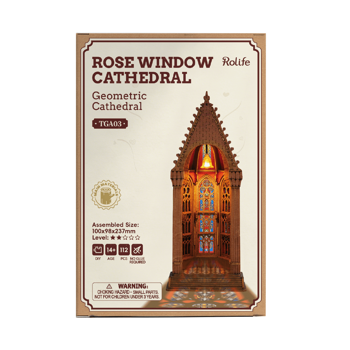 Rolife Geometric Cathedral 3D Wooden Puzzle TGA03 3D wooden architecture model, styled lifestyle scene with model assembled