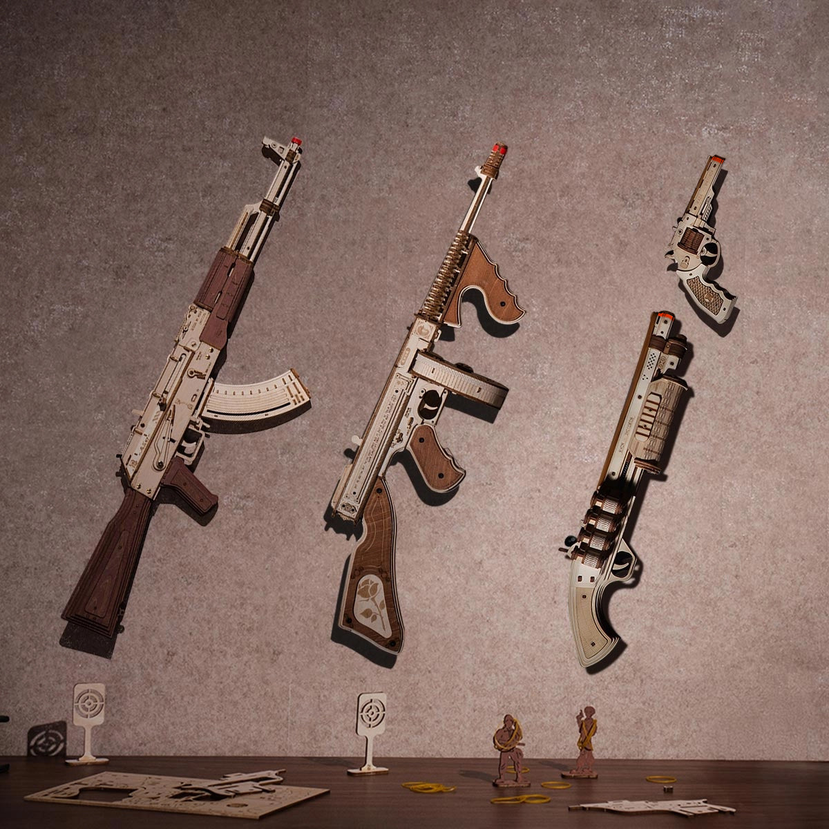 ROKR, Thompson Submachine Toy Gun, LQB01, 3D wooden toy gun puzzle, component detail