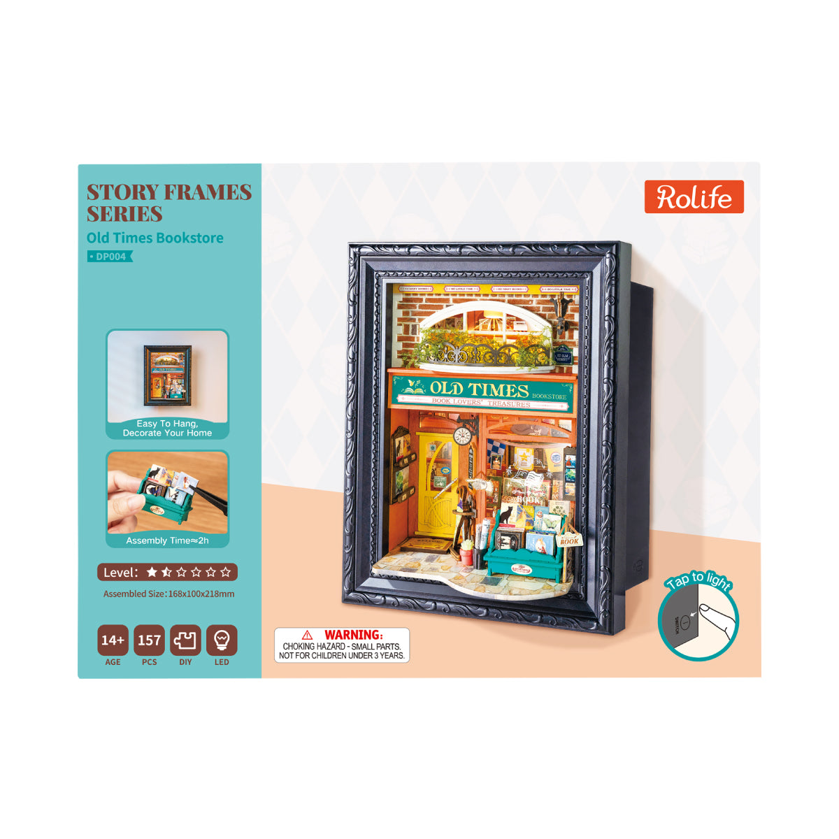Rolife Old Times Bookstore 3D Wooden Puzzle DP004 3D wooden puzzle model, styled lifestyle scene with model assembled