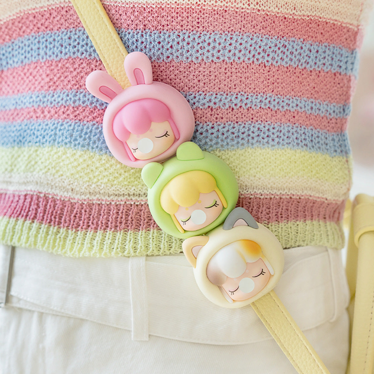 Rolife Baby Nanci Fluffy Party Phone Chain PZC05 green bear charm on a white cord shown as a phone wrist accessory