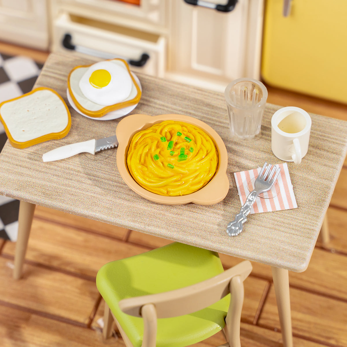 Rolife Super Creator 3 in һShape DIY miniature dollhouse kit, lifestyle scene on a wooden desk