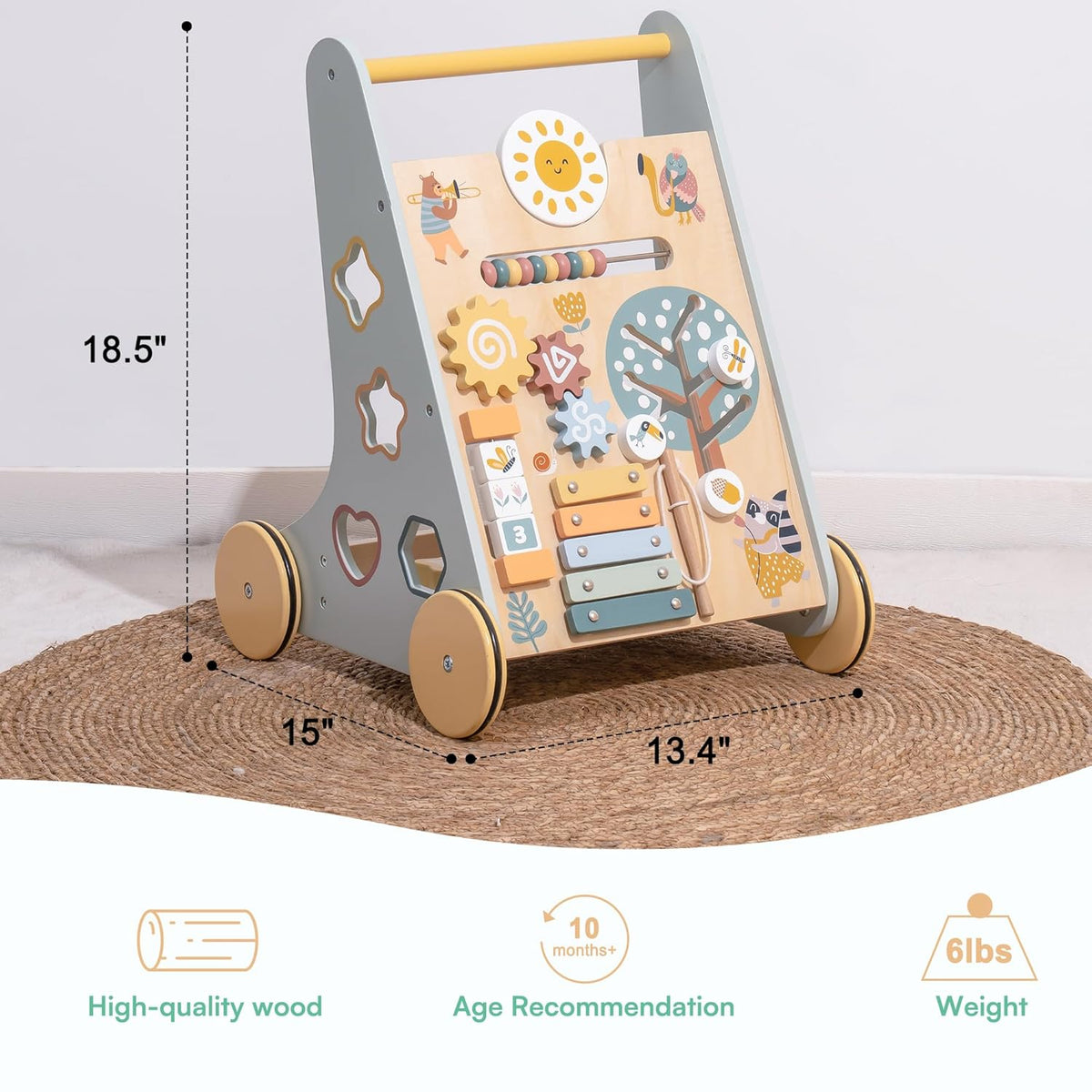 Child engaging with ROBUD wooden play set in a cozy home playroom with warm ambient lighting