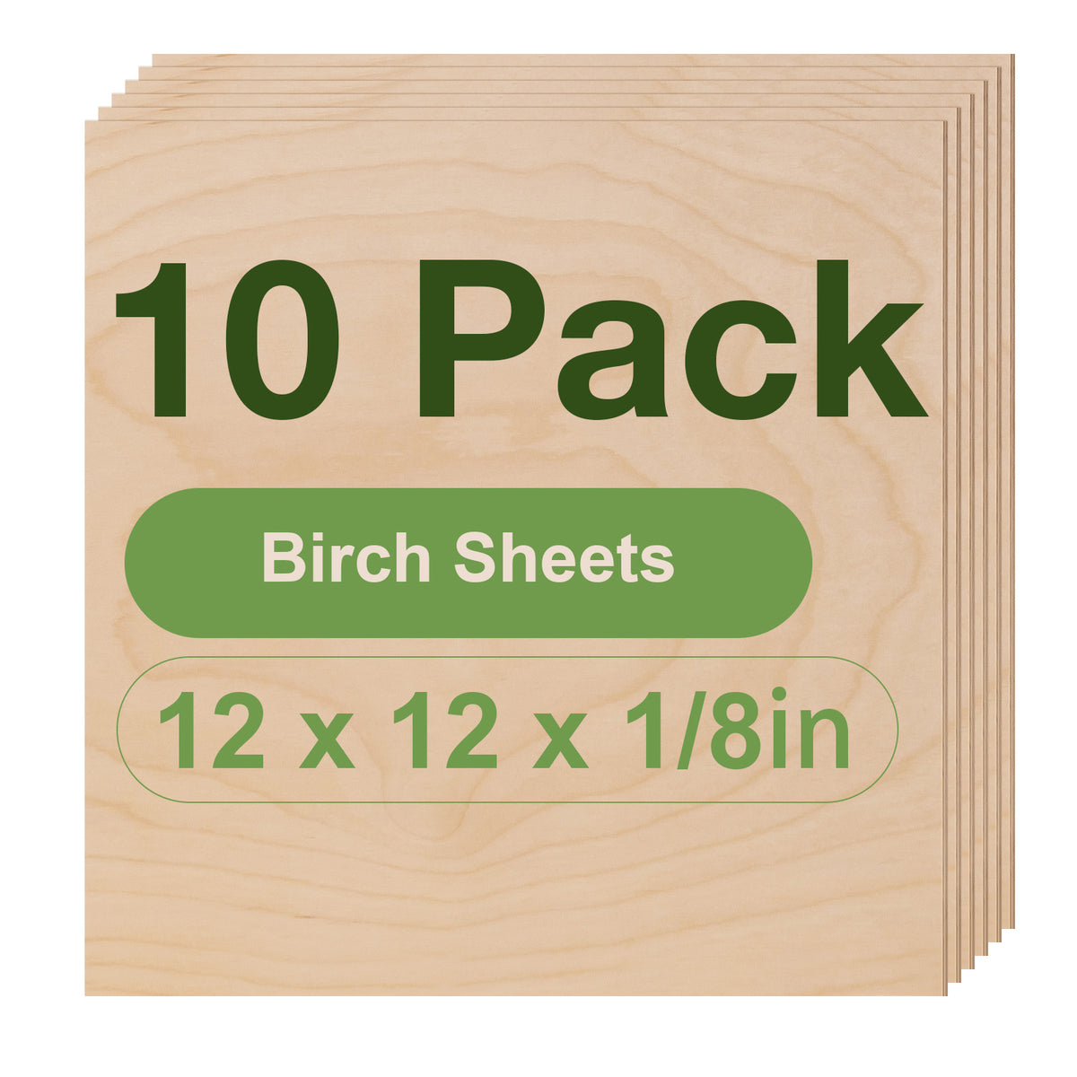 Robotime birch plywood craft sheets 8-pack RH005 variant, 12x12x1/8in square, smooth flat surface ideal for laser engraving.