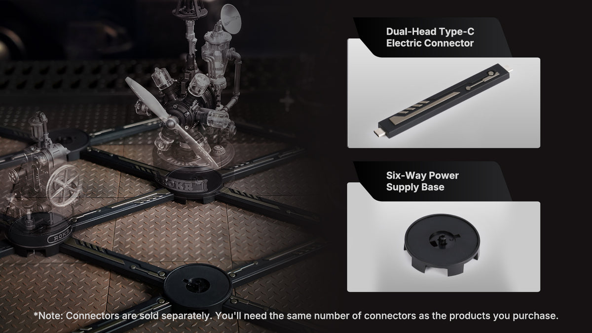 ROKR Da Vinci Helicopter CGL01 feature view 5, Industrial City electric connector accessories including dual-head Type-C rod and six-way engine base