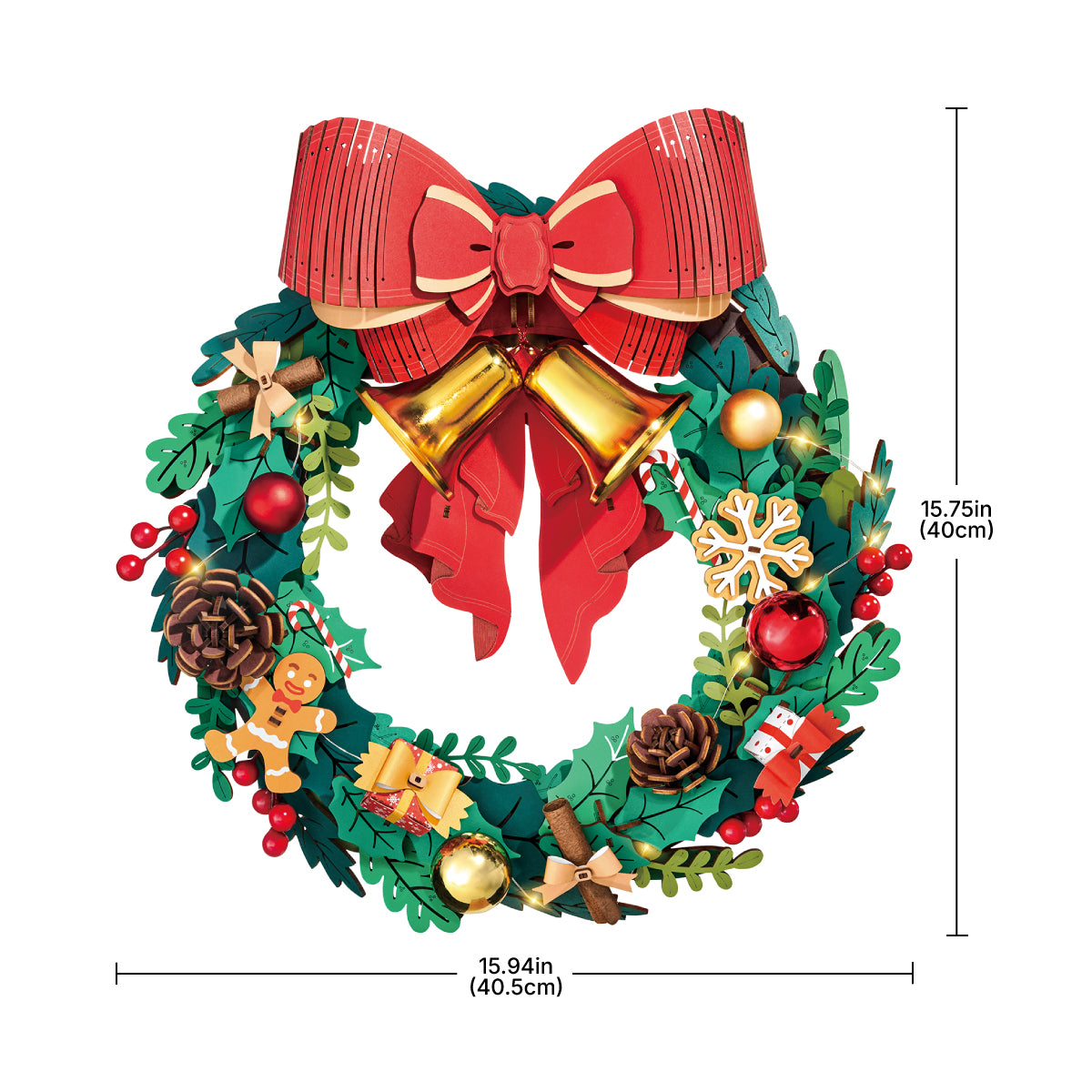 Rolife Christmas Wreath 3D Wooden Puzzle TGL04 3D wooden puzzle model, side view highlighting structure and scale