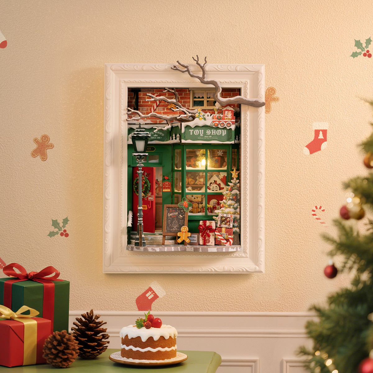 Rolife Santa's Toy Shop 3D Wooden Puzzle DP006 3D wooden puzzle model, angled view showing detail and craftsmanship