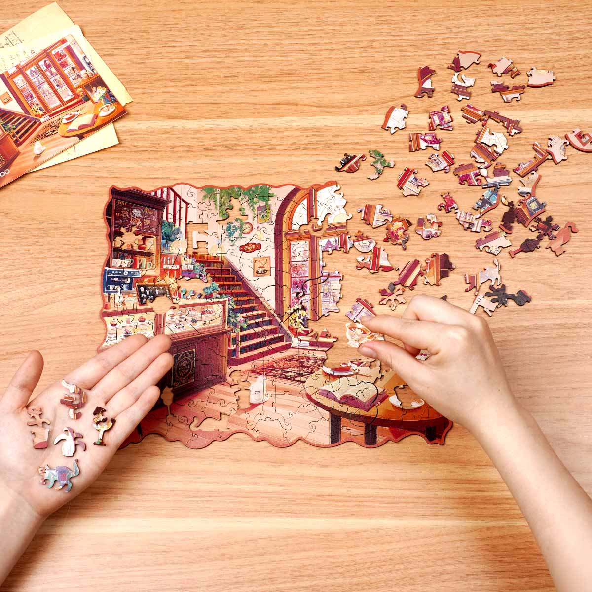 Rowood Cozy Winter Café Wooden Jigsaw Puzzle, wooden jigsaw puzzle, lifestyle scene (TA006)