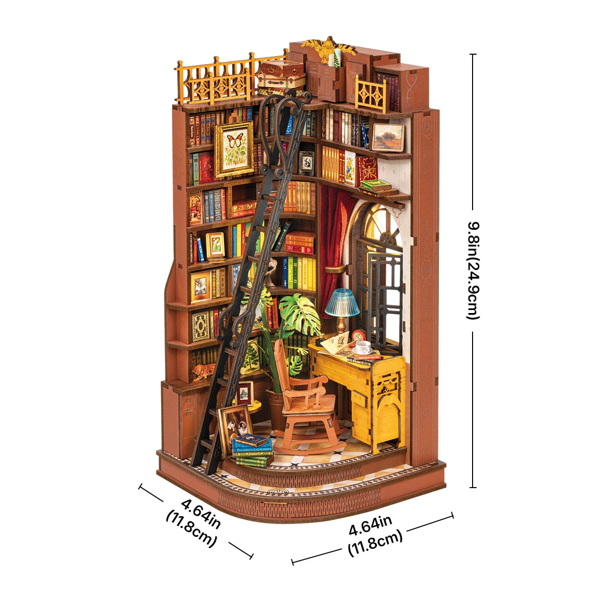 Rolife Silent Corner Study DIY Book Nook TGE02, 3D wooden book nook puzzle diorama, styled photo