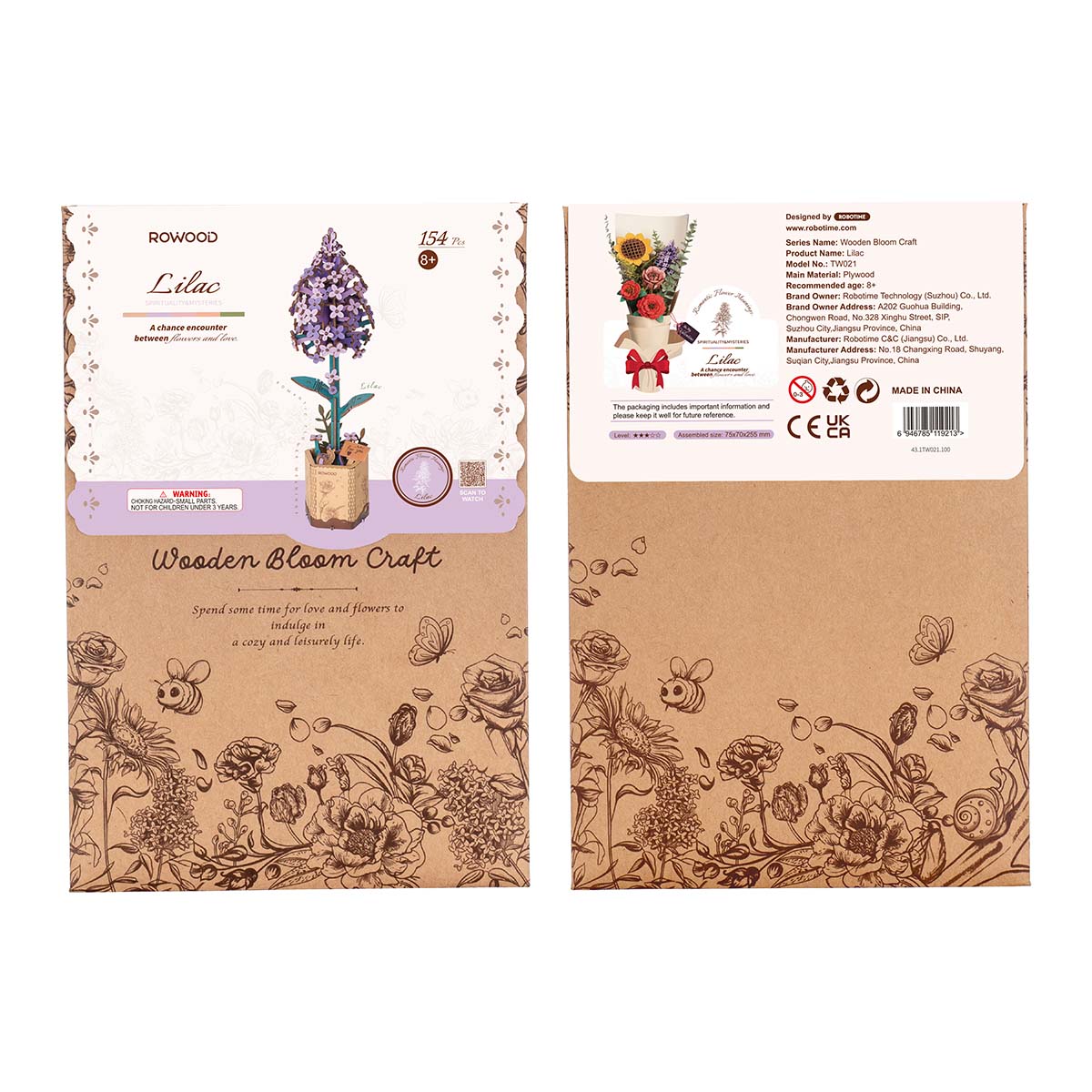 Rowood Lilac DIY Wooden Flower TW021, 3D wooden DIY flower puzzle, in-use demonstration