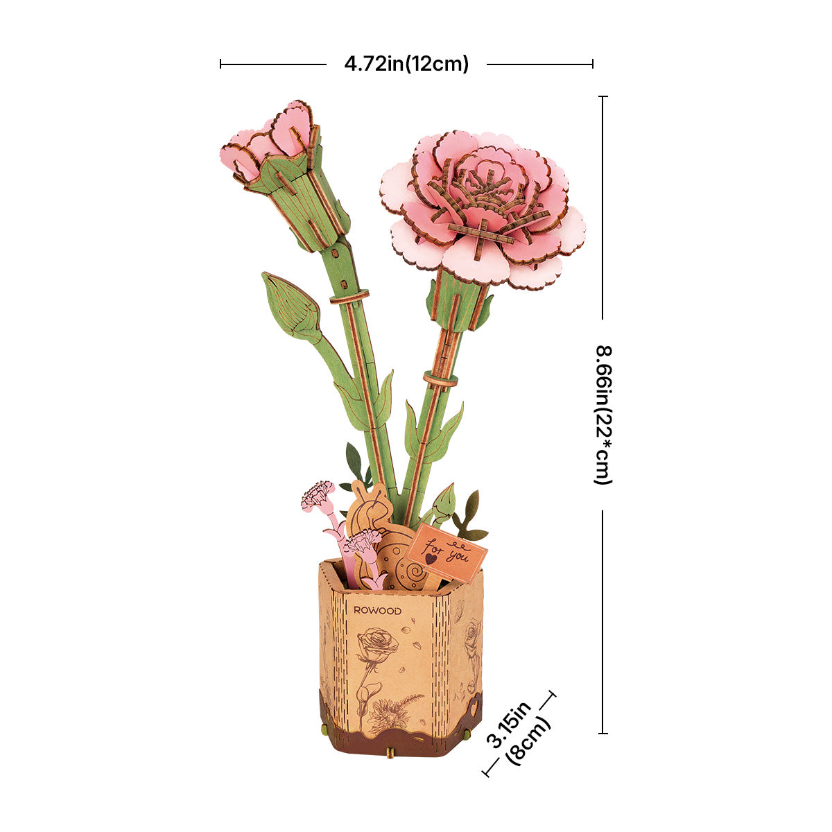 Rowood Pink Carnation DIY Wooden Flower 3D Puzzle TW051, 3D wooden DIY flower puzzle, in-use demonstration