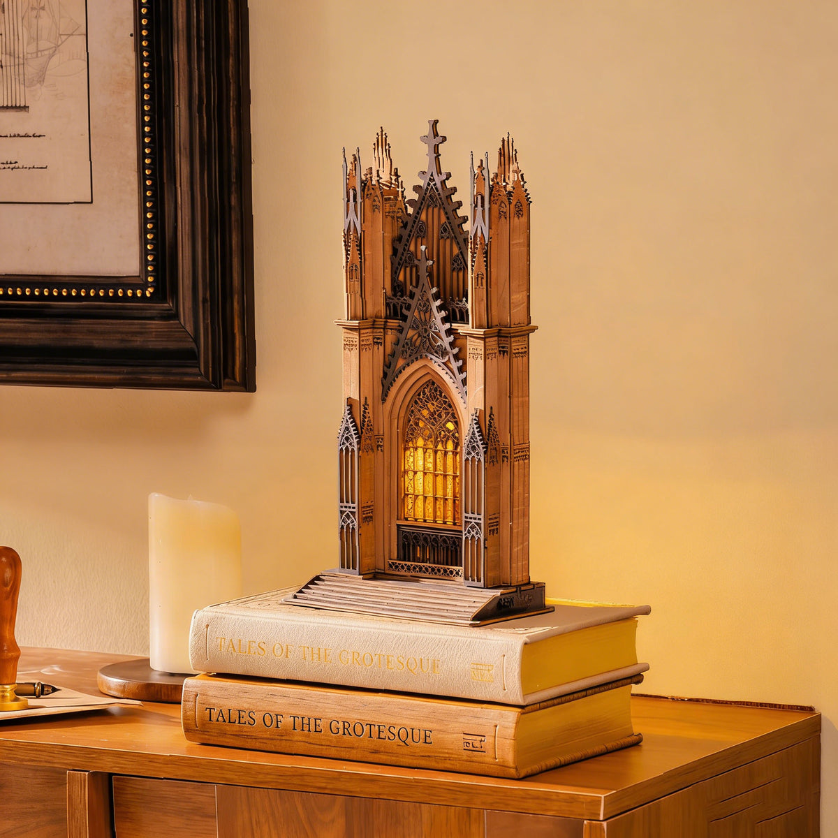 Rolife Twin-Tower Cathedral 3D Wooden Puzzle TGA01 3D wooden architecture model, angled view showing detail and craftsmanship