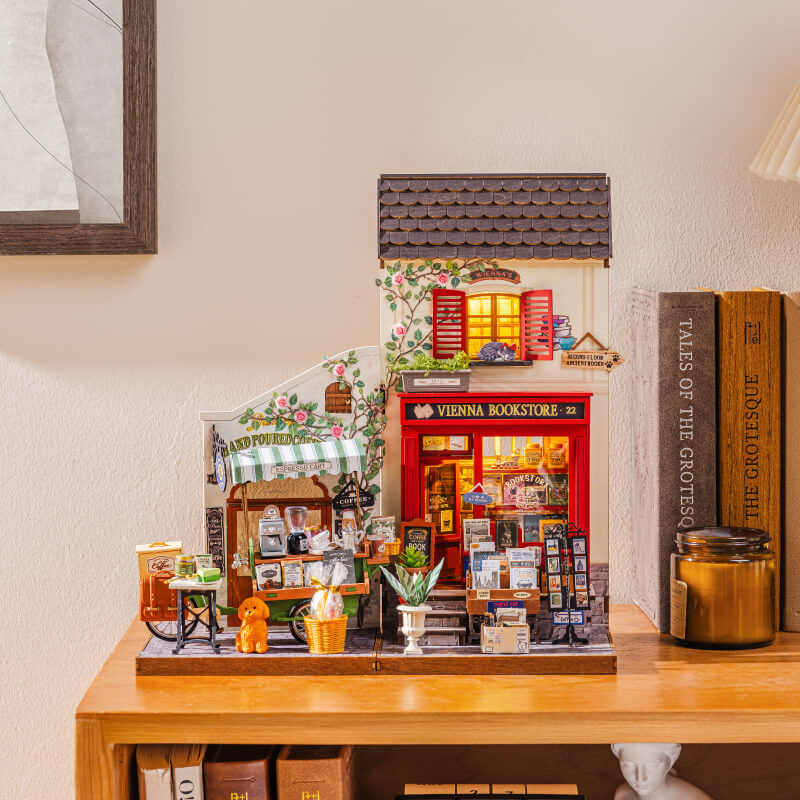 Rolife Wiener Buchhandlung Miniaturhaus DG183 DIY-Miniaturhaus-Bausatz, Draufsicht auf Layout und Anordnung