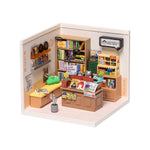 Rolife Super Creator Fascinating Book Store DW004 DIY book nook miniature kit, exploded view of components and parts